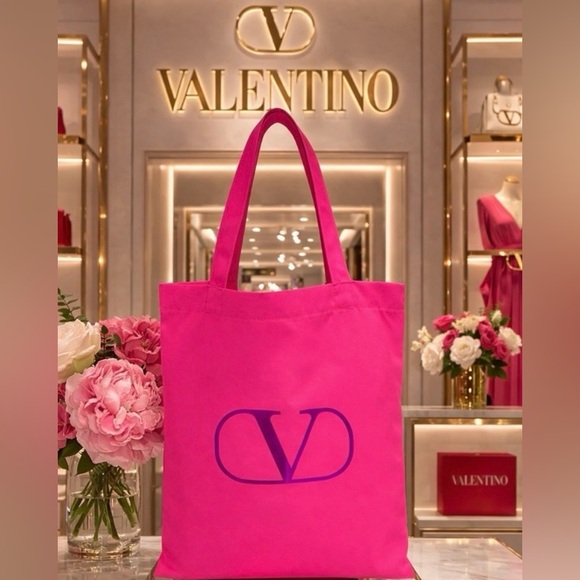 Valentino Handbags - 💖Valentino Vibrant Pink Tote with Purple Logo & her shopping bag from Valentino